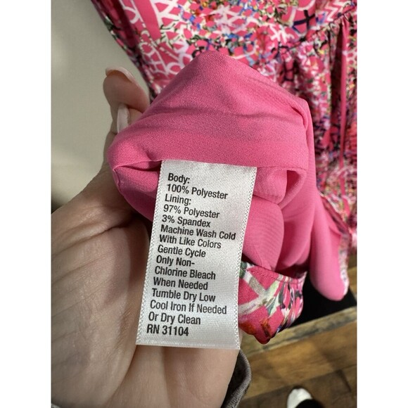 Cynthia Rowley 6 Pink Lattice Garden V Neck Hi Low Hem Pleated Sleeveless Dress - Picture 6 of 9